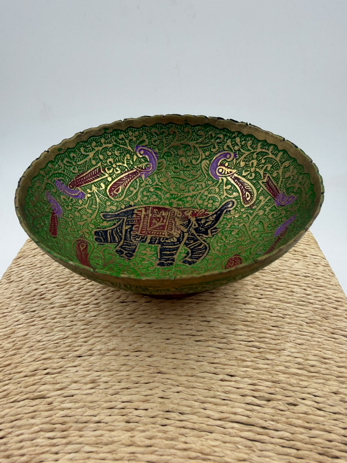 Vintage Indian brass enamel bowl - second inside view