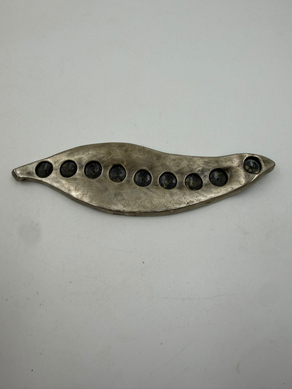 Vintage Danon Israel Silver-Plated Hanukkah Menorah – Modernist Leaf-Shaped Judaica