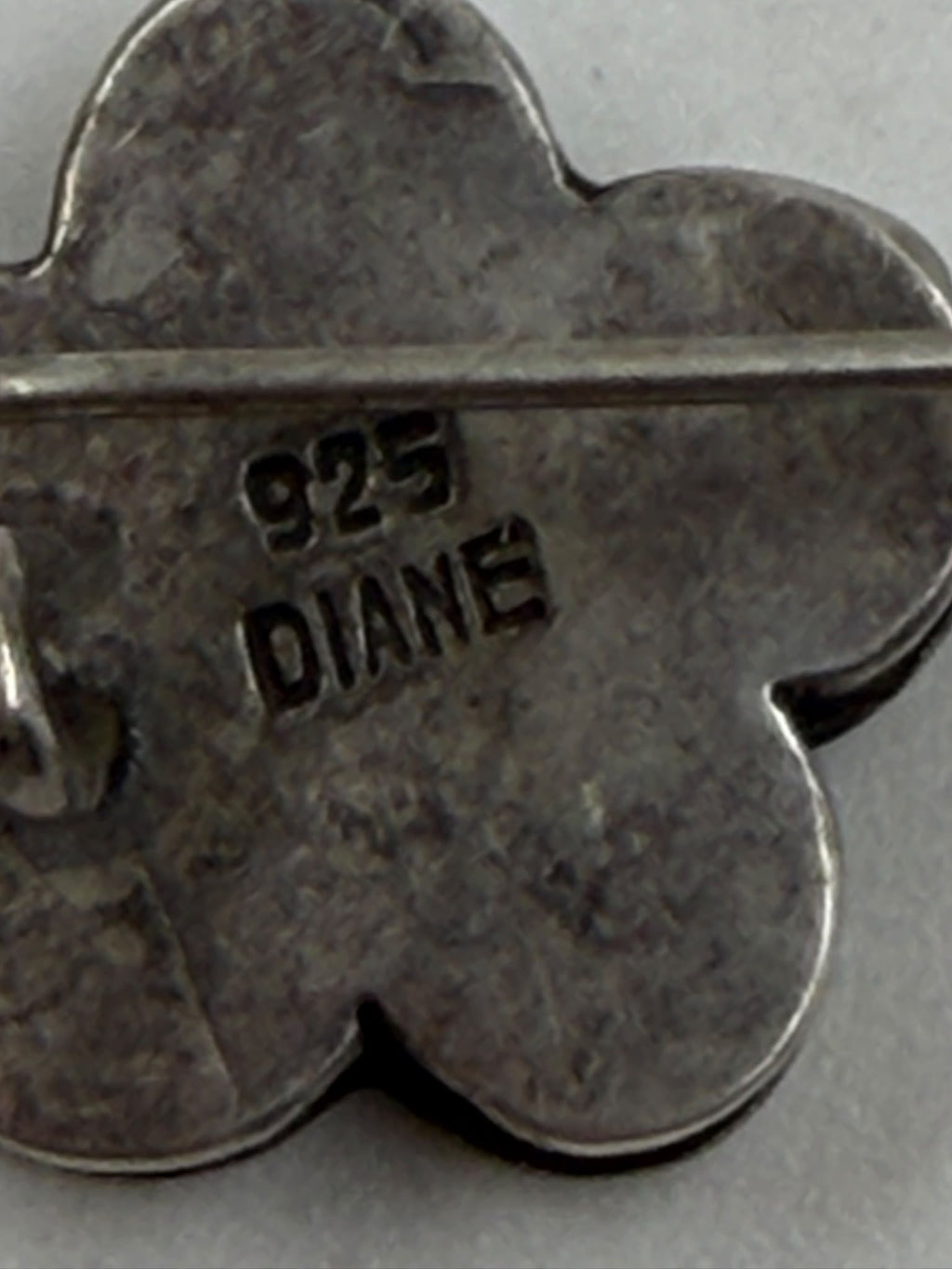 925 silver flower earrings DIANE reverse showing 925 and DIANE hallmark stamps