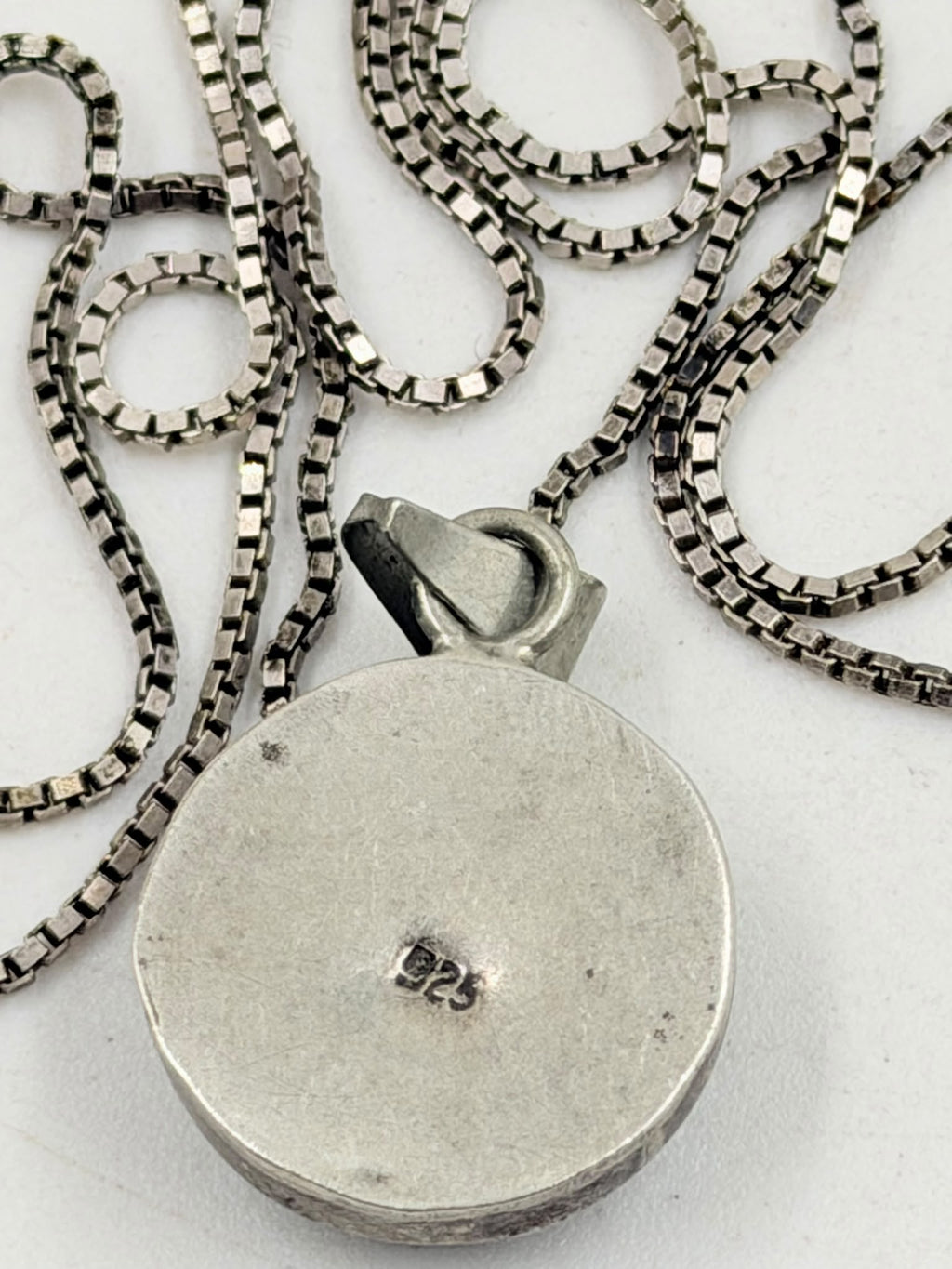 925 Italian silver box chain necklace with evil eye pendant