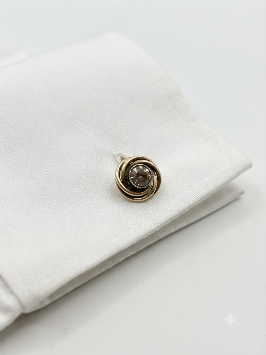 Soviet 875 Silver Swirl Cufflinks with Crystal Stone – Hallmarked USSR Pair