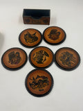 Chilean leather coaster with mountain landscape scene