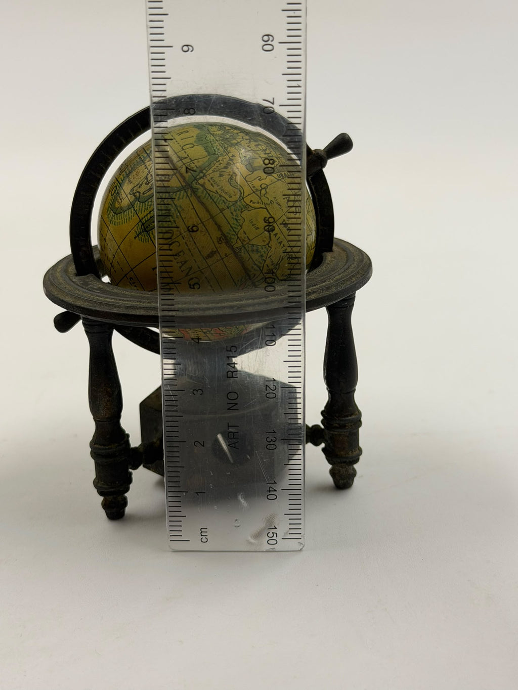 Vintage Spanish Metal Globe Pencil Sharpener – Rotating Miniature World Globe on Stand