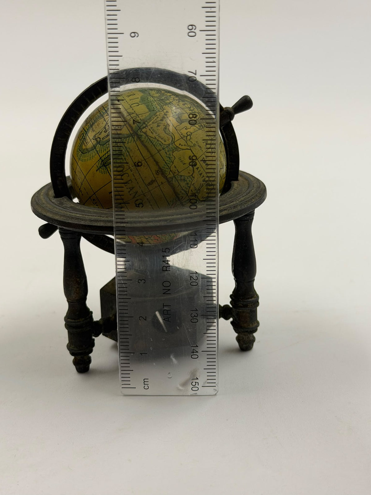 Vintage Spanish Metal Globe Pencil Sharpener – Rotating Miniature World Globe on Stand