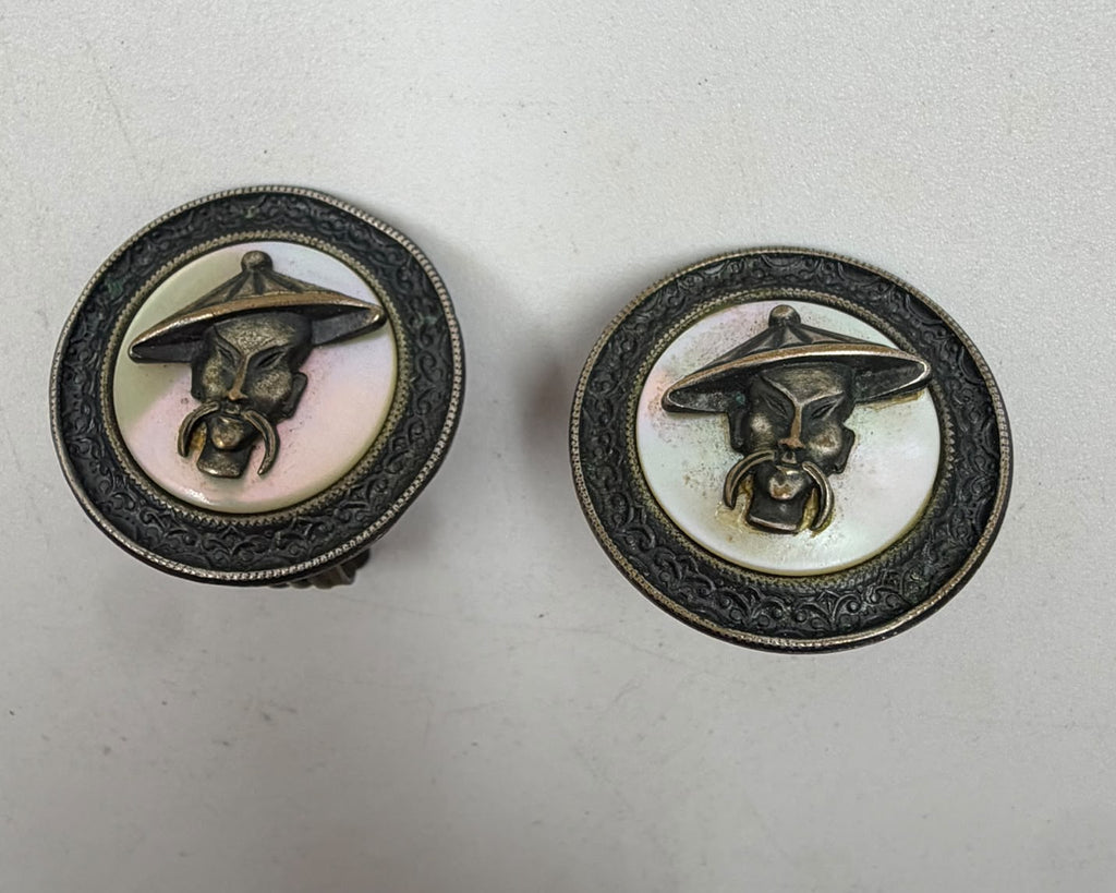Soviet era cufflinks - side profile showing depth and brass frame engraving