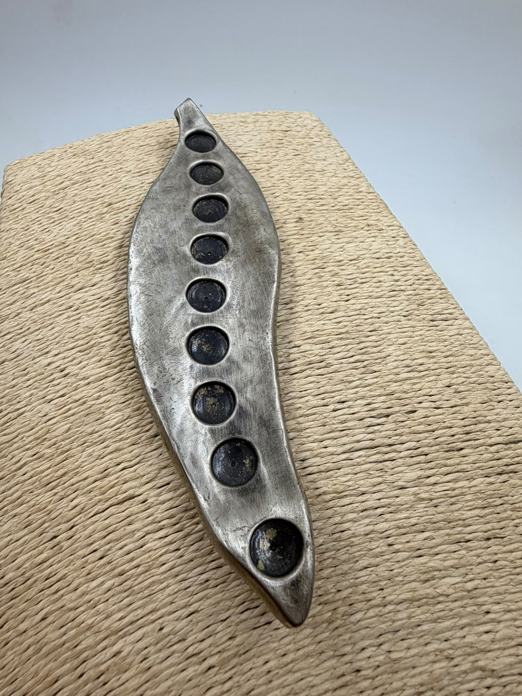 Vintage Danon Israel Silver-Plated Hanukkah Menorah – Modernist Leaf-Shaped Judaica