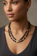 Vintage Double Strand Black Beaded Necklace on Woman